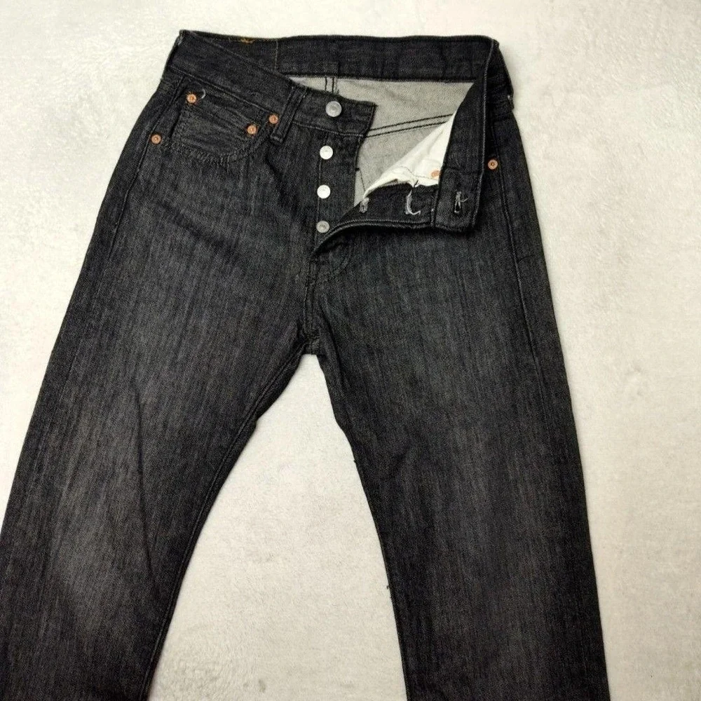 Levis 501 Jeans Mens 28x30 Black Straight Dark Wash Classic Fit Cotton Stretch